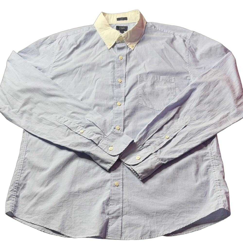 J.Crew Slim Fit Button Down Shirt Men Large Blue Long Sleeve Solid Pocket
